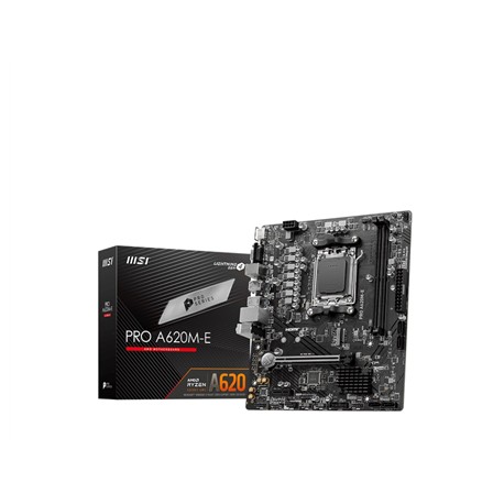 MSI | PRO A620M-E | Processor family AMD | Processor socket AM5 | DDR5 | Supported hard disk drive interfaces SATA, M.2 | Number
