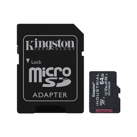Kingston UHS-I | 64 GB | microSDHC/SDXC Industrial Card | Flash memory class Class 10, UHS-I, U3, V30, A1 | SD Adapter
